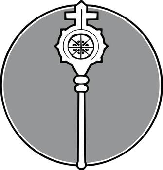 Christian Symbol Emblem Cross-Topped Staff with Intricate Decorative Elements in Circular Frame vector
