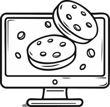 Internet browser cookies floating from a computer monitor screen icon vector