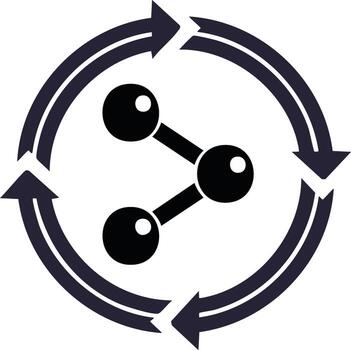 Icon of interconnected spheres and arrows, representing networking and connection vector