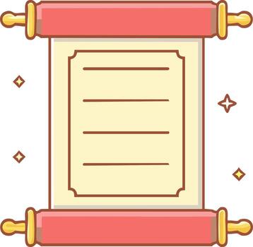 Illustration of an open vintage scroll with blank parchment paper framed by elegant red and golden rollers vector