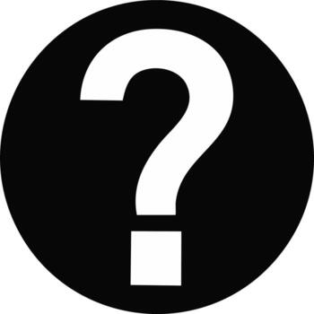 Modern minimalist graphic icon of a white question mark symbol on a solid black circular background for queries or mystery vector