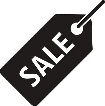 Black sale tag icon with white text and string isolated on white background vector