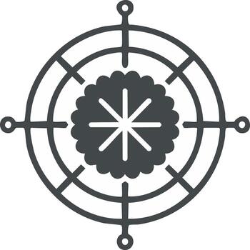 Compass Rose Navigation Wheel with Star Motif, Pointing Directional Tool, Round Map Icon, vector
