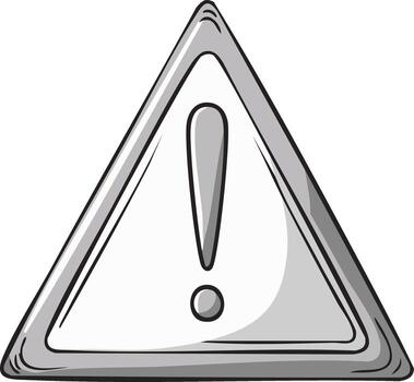 Gray triangular warning sign with black outline and exclamation mark symbol of caution vector