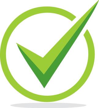 A green check mark in a circle on a white background vector