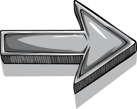 illustration of a silver arrow pointing right, directional and informational element vector