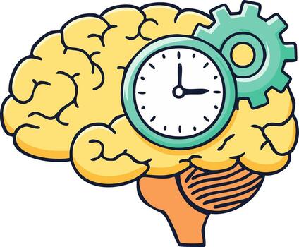 Human Brain with Clock and Gear Symbolizing Time Management and Productivity Efficiency vector