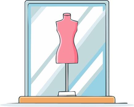 Pink mannequin displayed in a simple cartoon window or storefront display vector