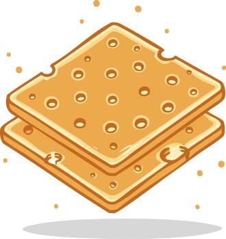 Two stacked square crackers with circular perforations in a simple isometric illustration vector
