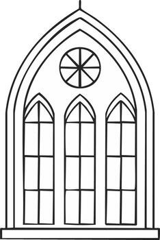 Line drawing of an arched window in a cathedral style vector