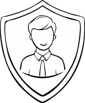 Security person symbol within a shield. Concept of protection, security, and insurance vector