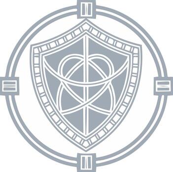 Ornate heraldic shield crest with an intricate interwoven pattern in a circular frame vector