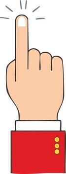 Bright cartoon hand pointing index finger upwards showing a digital click or tap vector