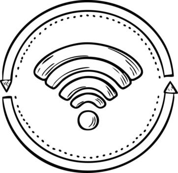 inalámbrico Internet conectividad icono ilustración con giratorio flecha símbolo en bosquejo estilo vector
