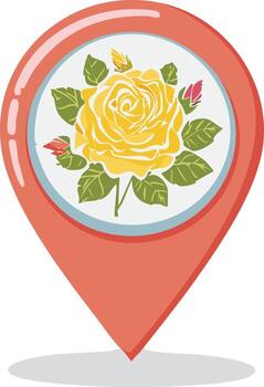illustration of a rose flower design within a location pin pointer vector