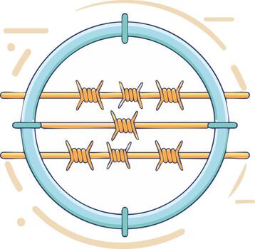 Barbed Wire Secured Inside a Circular Frame Symbolizing Protection and Restriction vector