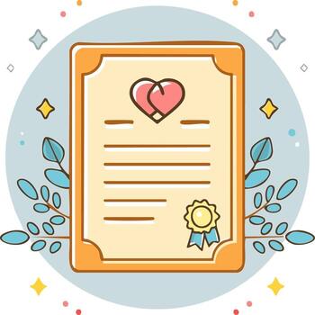A certificate with a heart on it and a ribbon vector
