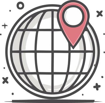Globe with Location Pointer Icon Design, Illustration of Worldwide Travel vector