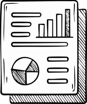 Business Report Sketch with Bar Graph and Pie Chart on Documents vector