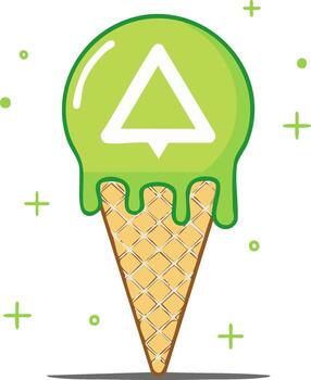Melting Green Ice Cream Cone with Triangle Symbol and Decorative Elements vector