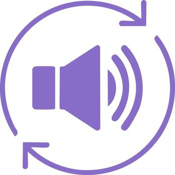 circular flecha símbolo con un púrpura altavoz icono representando audio lazo o repetir función vector