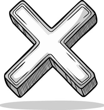Hand Drawn Gray Multiplication Sign with Shading Creates a 3D Effect on the White Background vector
