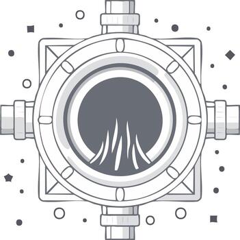 Overhead View of Circular Industrial Manhole with Four Pipes and Abstract Elements vector