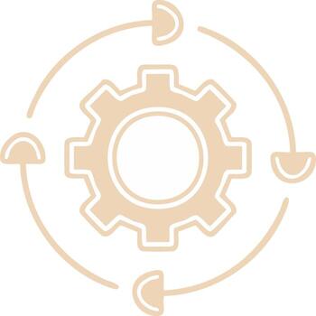 System gear icon with circular arrows depicting workflow cycle and engineering process vector