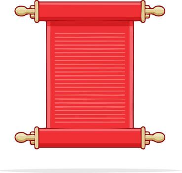 Red scroll document with wooden handles and parchment text illustration vector