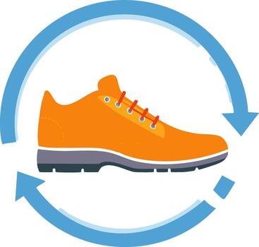 naranja corriendo zapato con rojo cordones rodeado por circular flechas simbolizando reciclar actualizar vector
