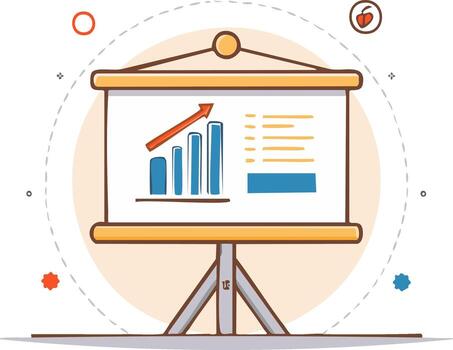 Business presentation graphic with charts and data on a whiteboard vector
