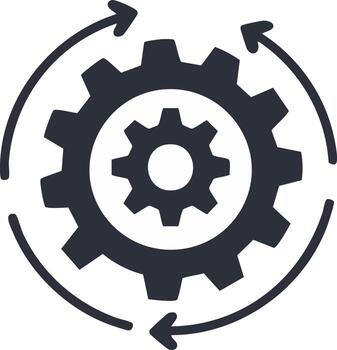 Interlocking Gears and Circular Arrows Icon Symbolizing Process, System, and Workflow vector