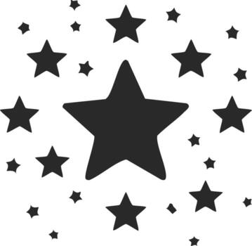 Simple black star icon set with various sizes arranged in a circular cluster graphic vector