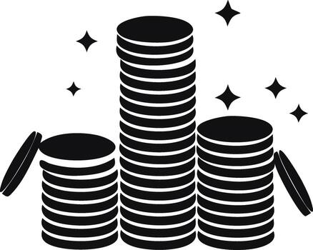 Stylized illustration of three stacks of coins with sparkling stars, representing wealth and success vector