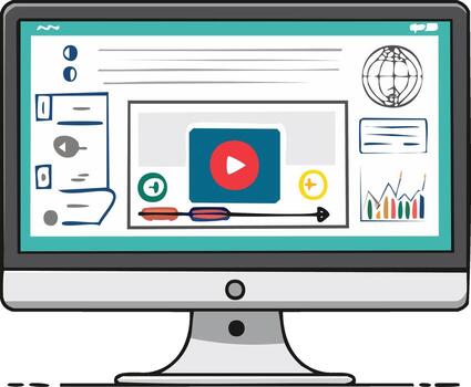 Desktop Computer Displaying Analytics and Communication Interface on Screen Digital Device Interface Media Analytics vector