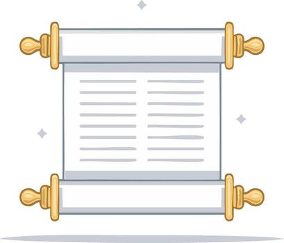 Illustrated Ancient Scroll Unfurled Displaying Historical Script and Golden Finials, Papyrus Document on an Old World Parchment vector