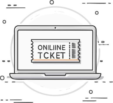 Laptop displaying an online ticket purchase on screen with abstract graphic elements vector