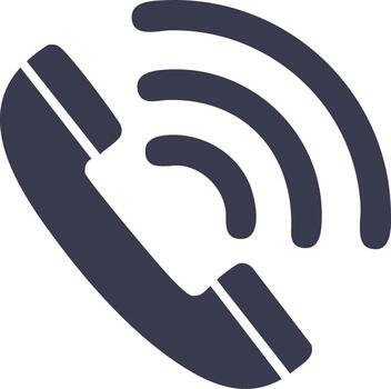 Ringing telephone receiver icon with sound waves symbolizing incoming call or communication vector