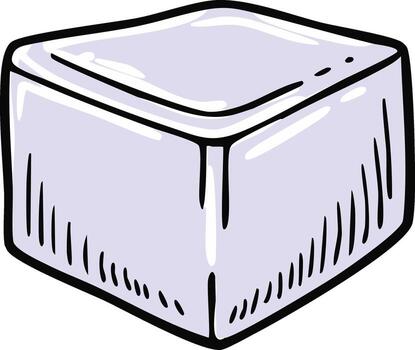 Single cartoon ice cube with black outline and cool tones for drinks and beverages in a simple design and illustration style vector