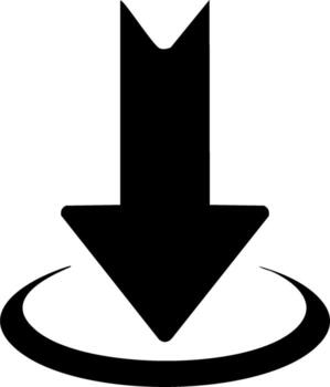 Black arrow pointing down into a circular path graphic vector