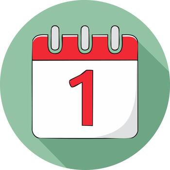 Calendar with Red Number One Icon in Circle Indicating Day Date or Event Reminder vector