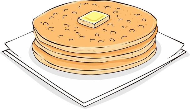 Stack of Delicious Pancakes with Melting Butter on a Napkin, Hand-Drawn Style vector