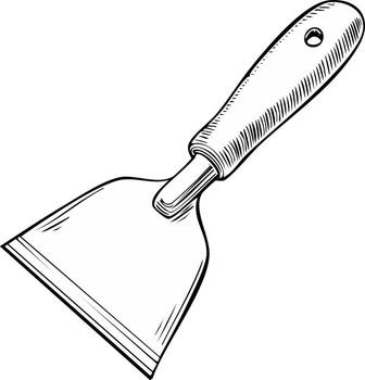 Black and white drawing of a chisel scraper tool with a handle for scraping surfaces vector