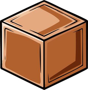 Brown cube graphic with black outline and shading vector