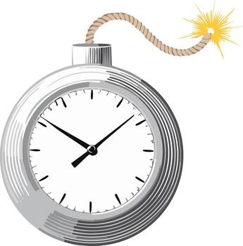 Clock bomb concept with timer about to explode and concept of deadline or urgent time, on white vector