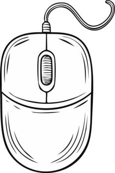 Classic computer mouse with wire, hand-drawn sketch illustration vector