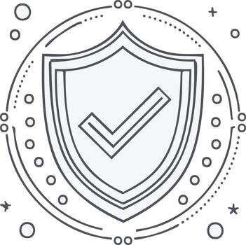 Stylized Protective Shield Icon with Check Mark, Line Art Security Symbol, Secure Protection and Verification vector