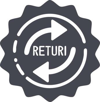 Stylized Return Icon with Arrows and the Word 'RETURI' Inside a Dark Rounded Starburst Shape vector