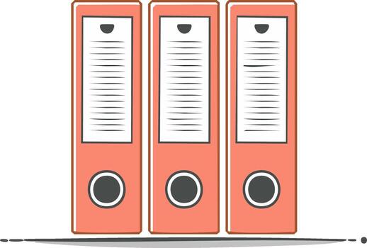 Three Orange File Folders with Label Paper on a Gray Line for Organizing and Storing Documents and Paperwork in the Office vector