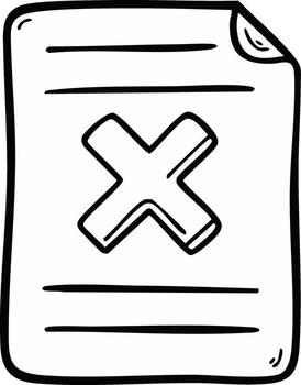 Rejected document icon, sketch of a document with a large cross vector